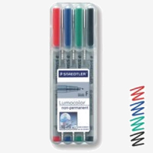 Staedtler Lumocolor OHP Pen Non-Permanent Fine 0.6mm Line Assorted Colours (Pack 4) - 316WP4 33177TT