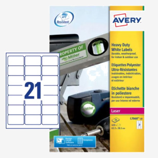 Avery Laser Heavy Duty Label 63.5x38mm 21 Per A4 Sheet White (Pack 420 Labels) L7060-20 44013AV