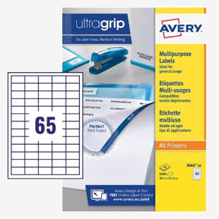 Avery Multipurpose Label 38x21.2mm 65 Per A4 Sheet White (Pack 2600 Labels) 3666-40 43383AV