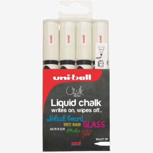 uni Chalk Marker Bullet Tip Medium White (Pack 4) - 153494342 10214UB