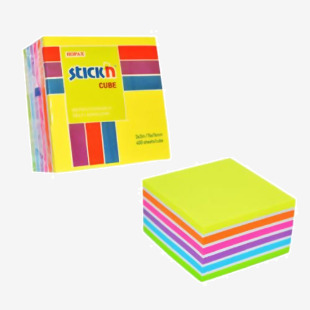 Stickn Sticky Notes Cube 76x76mm 400 Sheets Neon Colours 21539 42228HP