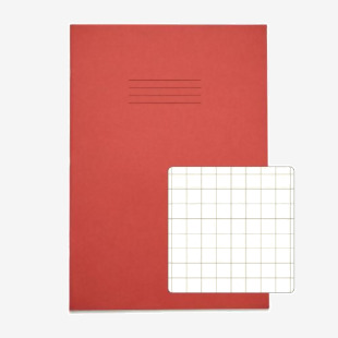 Rhino A4 Special Exercise Book 48 Page 12mm Squares S10 Red with Tinted Cream Paper S10 (Pack 10) - EX681260CV-2 14531VC