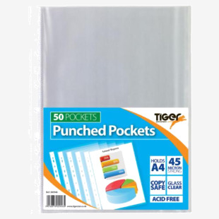 Tiger Multi Punched Pocket Polypropylene A4 45 Micron Top Opening Clear (Pack 50) - 300946 42729TG