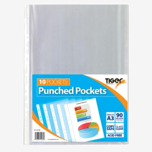 Tiger Multi Punched Pocket Polypropylene A3 45 Micron Top Opening Portrait Clear (Pack 10) - 301084 42757TG