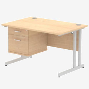 Dynamic Impulse W1200 x D800 x H730mm Straight Office Desk Cantilever Leg With 1 x 2 Drawer Single Fixed Pedestal Maple Finish Silver Frame - MI002431 42139DY