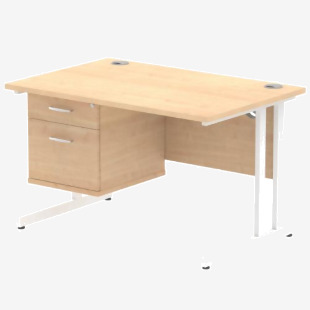 Dynamic Impulse W1200 x D800 x H730mm Straight Office Desk Cantilever Leg With 1 x 2 Drawer Single Fixed Pedestal Maple Finish White Frame - MI002435 42174DY