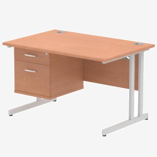 Dynamic Impulse W1200 x D800 x H730mm Straight Office Desk Cantilever Leg With 1 x 2 Drawer Single Fixed Pedestal Beech Finish Silver Frame - MI001688 42132DY