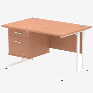 Dynamic Impulse W1200 x D800 x H730mm Straight Office Desk Cantilever Leg With 1 x 2 Drawer Single Fixed Pedestal Beech Finish White Frame - MI001692 42167DY