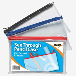 Tiger Exam Pencil Case Clear Assorted PK12 - 300794 56797TG