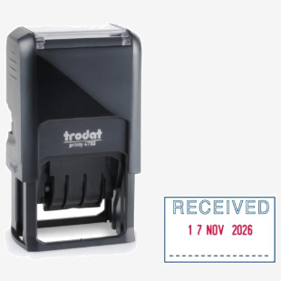 Trodat 4750L2 Eco Self Inking Word and Date Stamp RECEIVED 39x23mm BlueRed Ink - 139923 11156TD