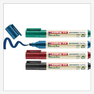 edding 22 EcoLine Permanent Marker Chisel Tip 1-5mm Line Assorted Colours (Pack 4) - 4-22-4 41329ED