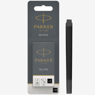 Parker Quink Long Ink Refill Cartridge for Fountain Pens Black (Pack 10) - 1950206 11379NR