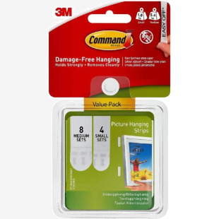 3M Command 8 Medium and 4 Small Picture Hanging Strips Value Pack White (Pack 12) 17203 - 7100235893 38725MM