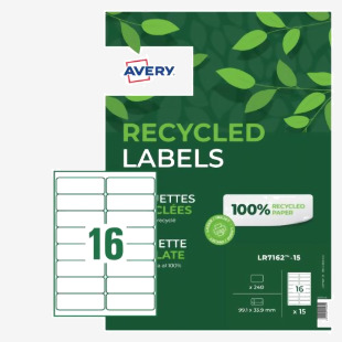 Avery Laser Recycled Address Label 99.1x33.9mm 16 Per A4 Sheet White (Pack 240 Labels) LR7162-15 46351AV