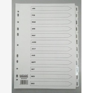 ValueX Index Jan-Dec A4 Card White 150gsm with White Mylar Tabs - 80048DENT 85184PG