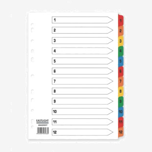 ValueX Index 1-12 A4 Card White 150gsm with Coloured Mylar Tabs - 80020DENT 85114PG