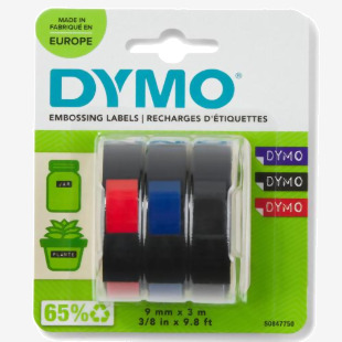 Dymo Embossing Tape 9mmx3m Red Black and Blue (Pack 3) S0847750 16692NR