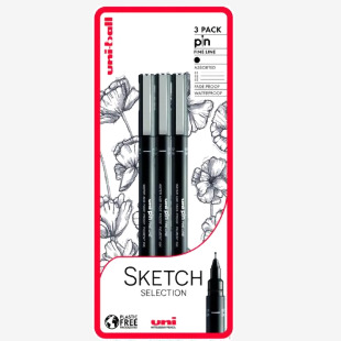 uni PIN Sketch Selection Pigment Ink Fine Line Pen 01mm 0.3mm Tip & 0.5mm Tip Blister Plastic Free Packaging (Pack 3) - 238212791 20677UB