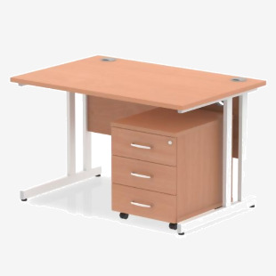 Impulse Cantilever Straight Office Desk W1200 x D800 x H730mm Beech Finish White Frame With 3 Drawer Mobile Pedestal - I003935 23631DY