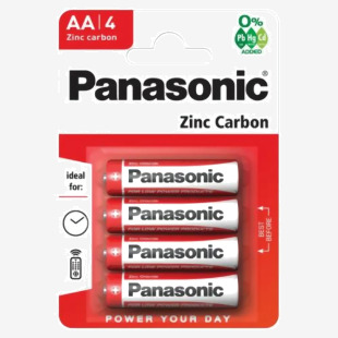 Panasonic Zinc Batteries AA R6 1.5V (Pack 4) - PANAR6RB4 11409AA