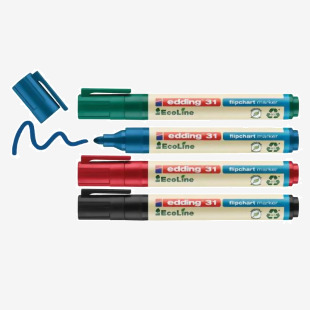 edding 31 EcoLine Flipchart Marker Bullet Tip 1.5-3mm Line Black Blue Red Green (Pack 4) - 4-31-4 15455ED