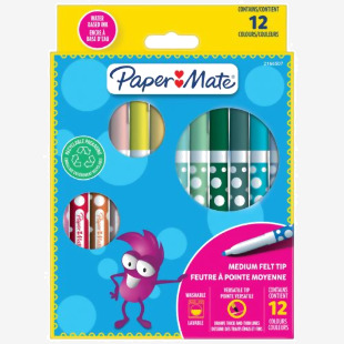 Paper Mate Childrens Felt Tip Colouring Pen Washable Assorted Colours (Pack 12) 2166507 11157NR