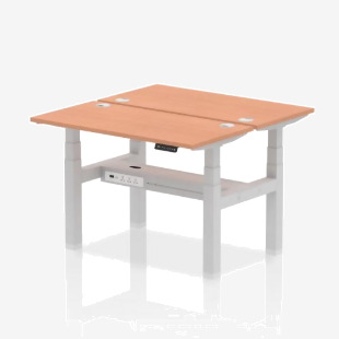 Dynamic Air Back-to-Back W1200 x D600mm Height Adjustable Sit Stand 2 Person Bench Desk With Cable Ports Beech Finish Silver Frame - HA01532 30498DY