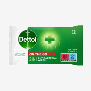 Dettol On The Go 2in1 Antibacterial Wipes for Hand and Surfaces (Pack 15) - 3244805 59016RB