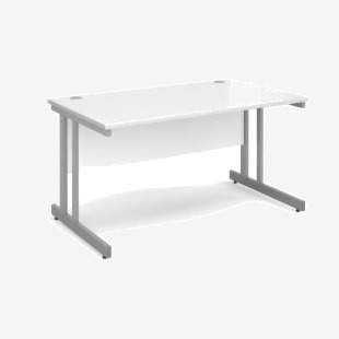 Momento straight desk 1400mm x 800mm - silver cantilever frame, white top MOM14WH