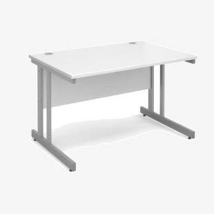 Momento straight desk 1200mm x 800mm - silver cantilever frame, white top MOM12WH