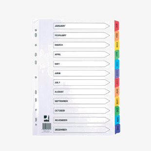 Q-Connect Multi-Punched January-December Reinforced Multi-Colour A4 Index Pre-Printed Tabs KF01524 KF01524