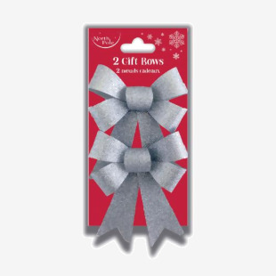 Eurowrap 2 Glitter Gift Bows Silver (Pack of 6) X-25476-BCC EU56966