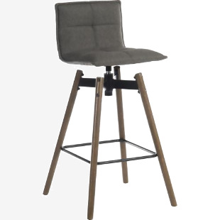 Teknik Office Spin Barstool with grey fabric upholstery and dark wood effect legs