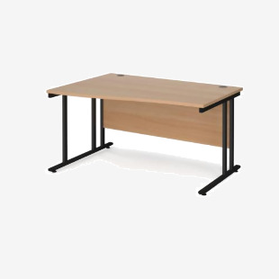 Maestro 25 left hand wave desk 1400mm wide - black cantilever leg frame, beech top MC14WLKB