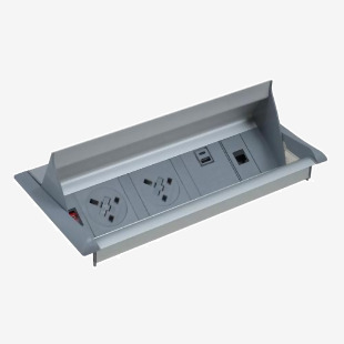 Aero fliptop in-table power module x UK sockets, 1 x RJ45 socket, 1 x twin USB fast charge - grey/silver APD2PINF/1S/1D/1T-K