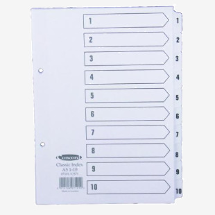 Concord Reinforced Index 1-10 A5 White Board Mylar Tabs 07101CS71 JTCS71