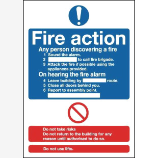 Safety Sign Fire Action Standard A5 Self-Adhesive FR03551S SR11225