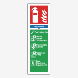 Safety Sign Fire Extinguisher Dry Powder Usage Self-Adhesive 300x100mm F201S SR71134