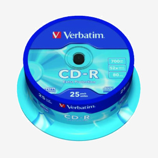 Verbatim CD-R Datalife Non-AZO 80minutes 700MB 52X Non-Printable Spindle (25 Pack) 43432 VM34320