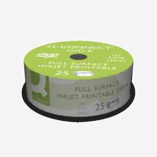 Q-Connect Inkjet Printable DVD-R Discs 16x 4.7GB (Pack of 25) KF18021 KF18021