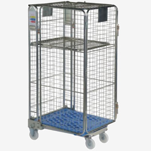 Plastic Base Nestable Roll Container 4 Security Unit (50 x 50mm Mesh) Internal Height mm: 1430 Silver/Blue Base PBR2725_BlueBase