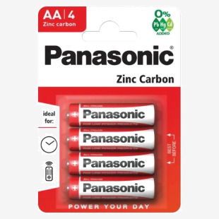 Panasonic Zinc Batteries AA R6 1.5V (Pack 4) - PANAR6RB4 11409AA