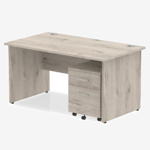 Dynamic Impulse 1400 x 800mm Straight Desk Grey Oak Top Panel End Leg with 2 Drawer Mobile Pedestal Bundle I003168 33765DY