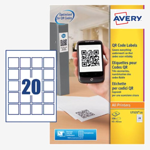 Avery QR Code Label 45x45mm 20 Per A4 Sheet White (Pack 500 Labels) - L7121-25 45700AV