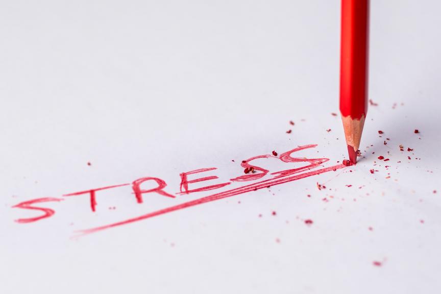 Stress Written in Red Pencil on a White Background 